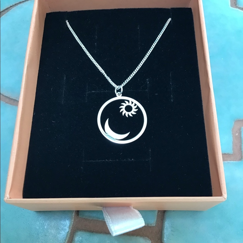 STERLING SILVER SUNBURST & MOON NECKLACE